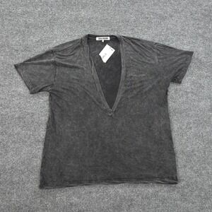 Joah Brown Shirt Womens One Size Gray Deep Plunge V Neck Tee Top Designer